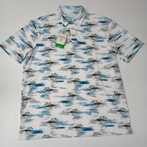 Chaps Printed Golf Polo Shirt Men's Size M Bright White Stretch Moisture Wick